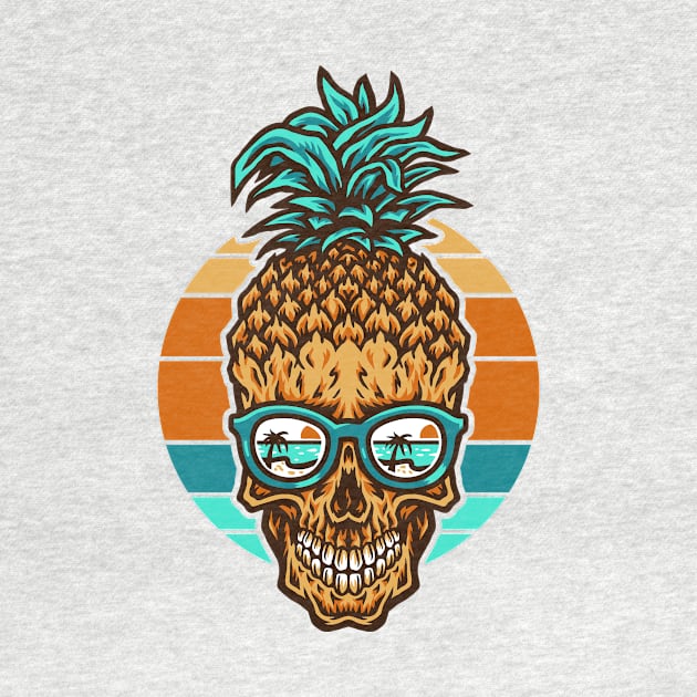 Vintage Retro Sunset Skull Pineapple Beach Holiday by anubis1986